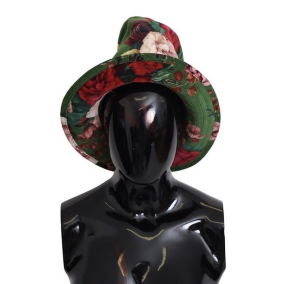 NWT DOLCE & GABBANA DOLCE & GABBANA GREEN WIDE BRIMMED FLORAL PRINT BUCKET HAT S